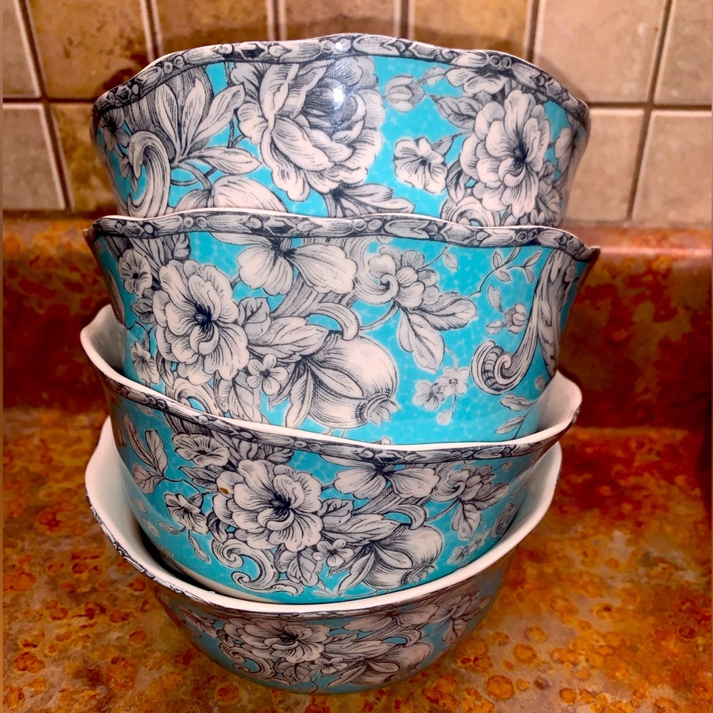 222 Fifth Hawthorne Turquoise Bowls 4 pieces